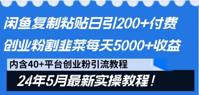 闲鱼复制粘贴日引200+付费创业粉，24年5月最新方法！割韭菜日稳定5000+收益