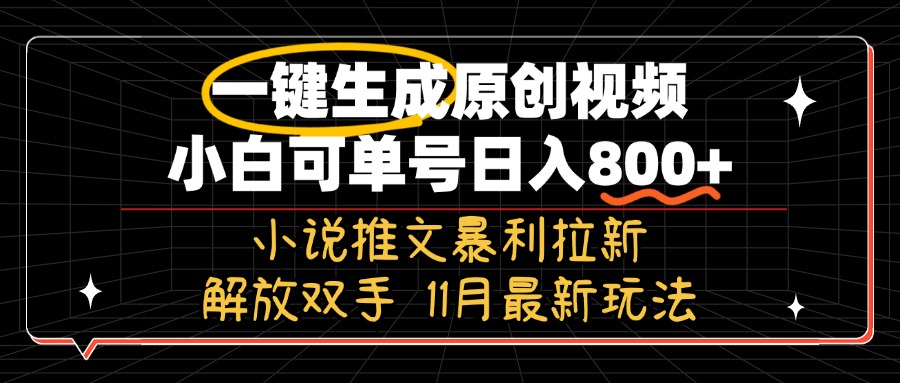 11月最新玩法小说推文暴利拉新，一键生成原创视频，小白可单号日入800+...